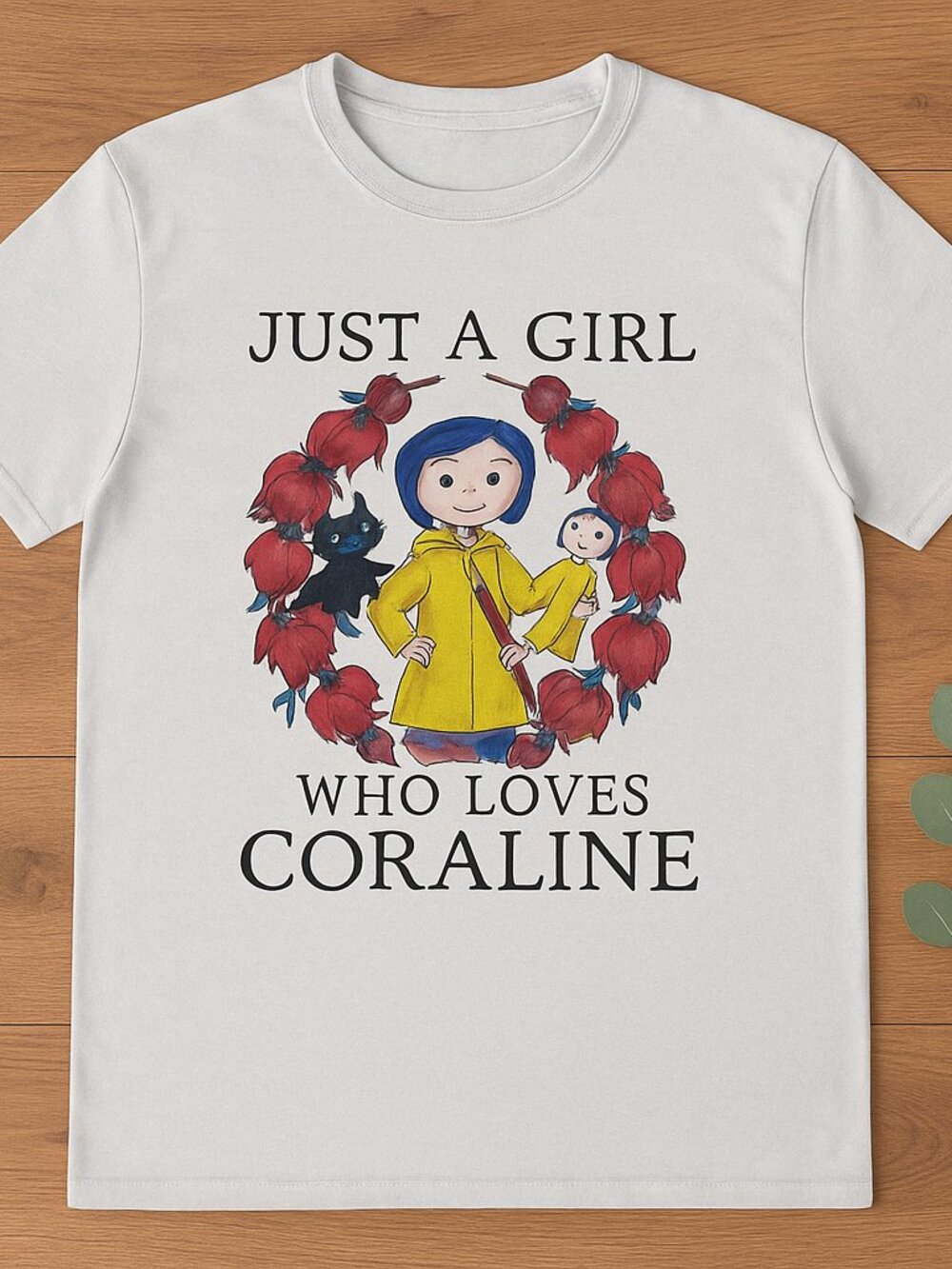 Just a Girl Who Loves Coraline Graphic T-Shirt – Cute Gothic Cartoon Tee